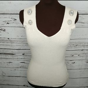 Cyrus Embellished Jewel Sleeveless‎ Linen Top